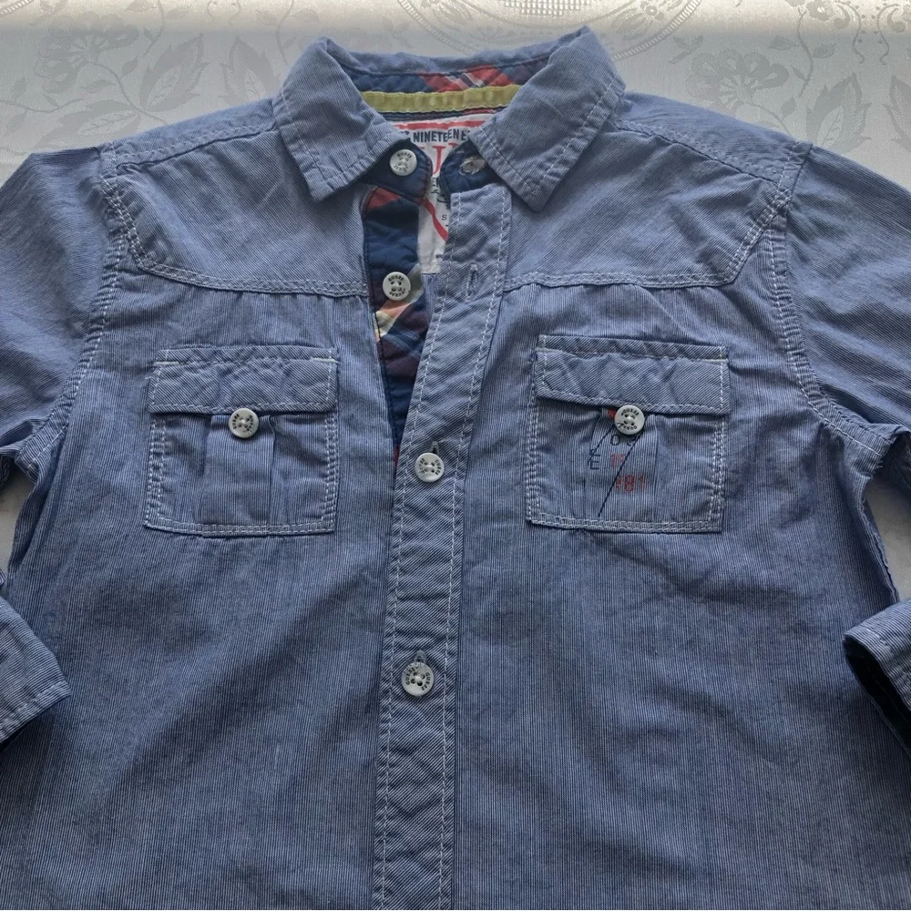 Guess Blue Jeans Denim Button-Up Shirt Boys Size S (4) Long Sleeves Collared - Picture 15 of 15